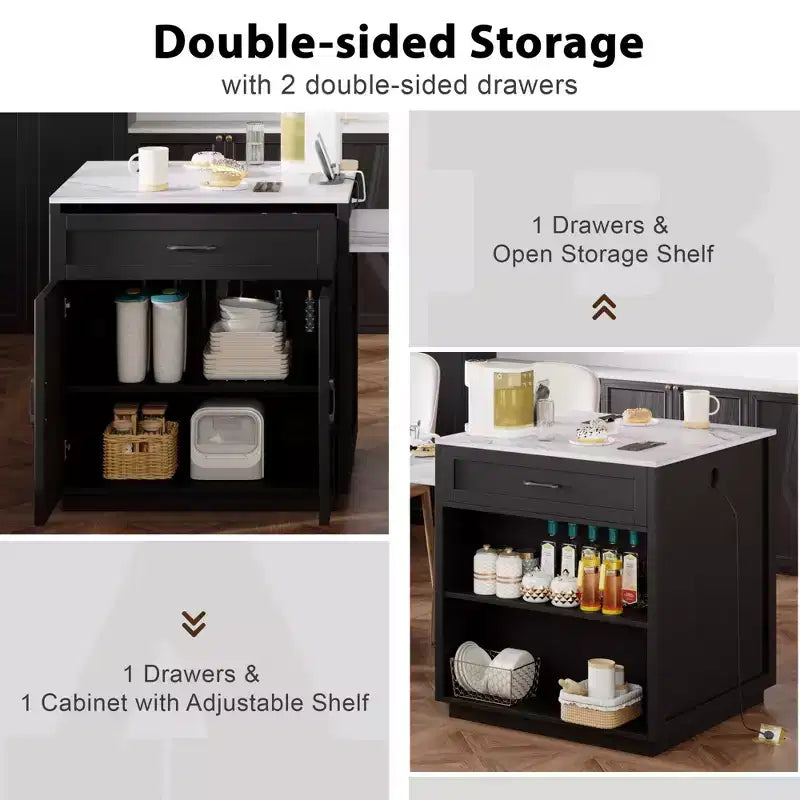 Îlot de cuisine avec table à manger extensible et rangements intégrés