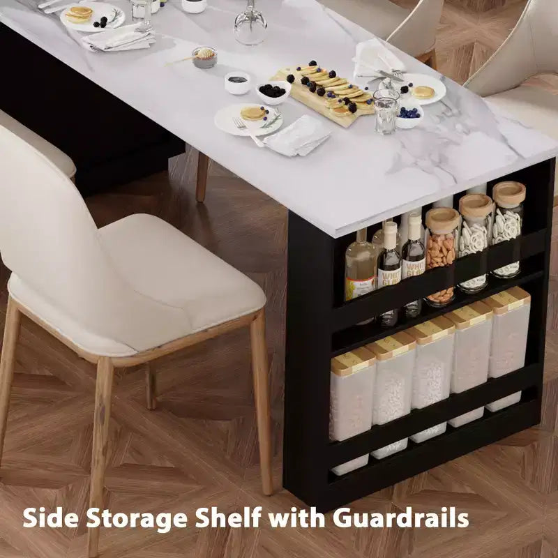 Îlot de cuisine avec table à manger extensible et rangements intégrés