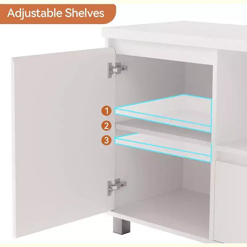 Meuble TV cannelé avec rangement – Convient aux téléviseurs jusqu'à 70 pouces, blanc