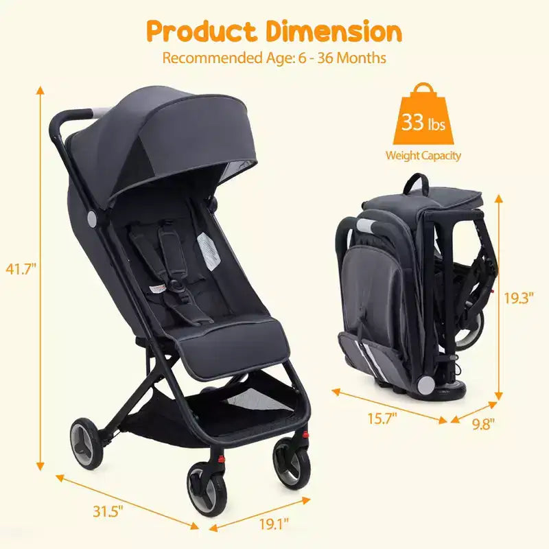 Poussette Bébé Compacte Trois Volets avec Pare-Soleil