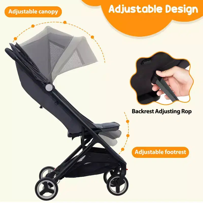 Poussette Bébé Compacte Trois Volets avec Pare-Soleil