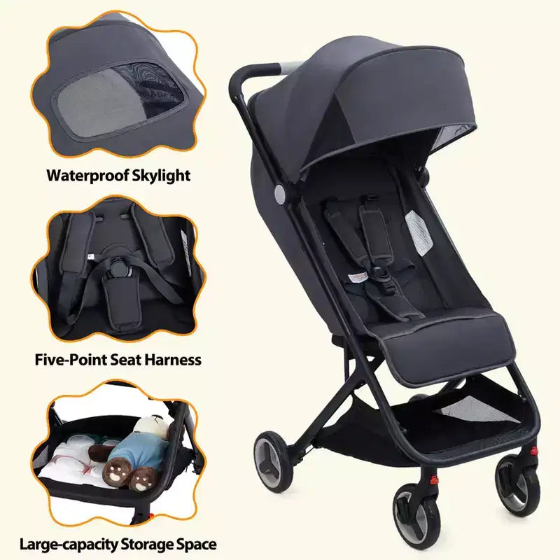 Poussette Bébé Compacte Trois Volets avec Pare-Soleil