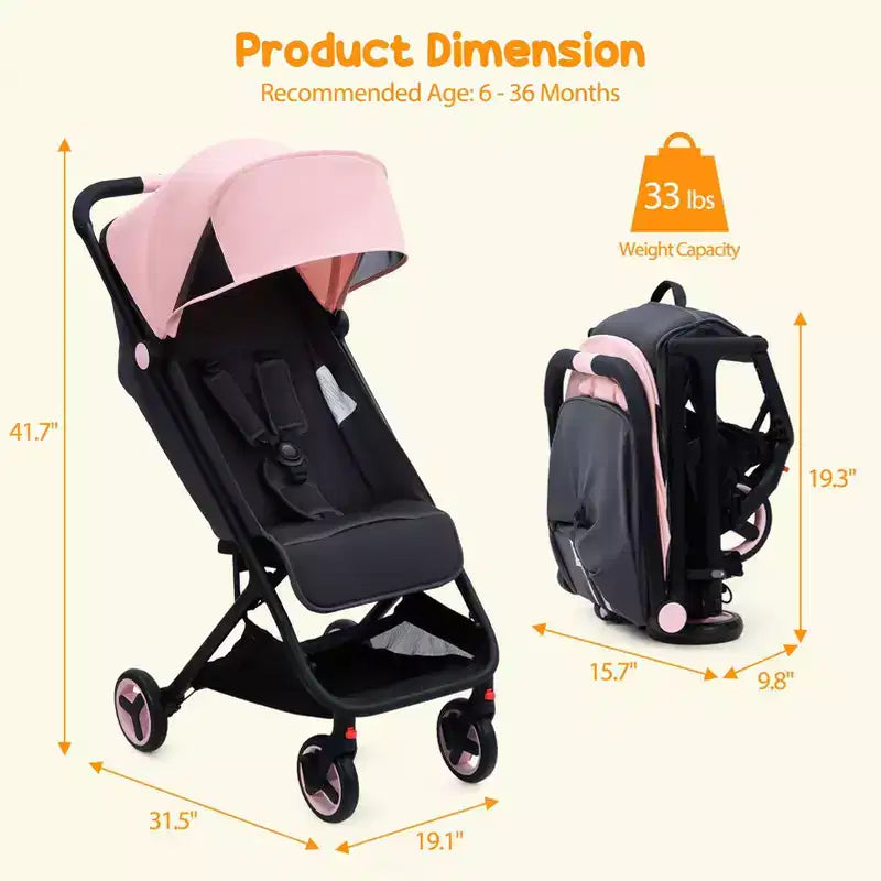 Poussette Bébé Compacte Trois Volets avec Pare-Soleil