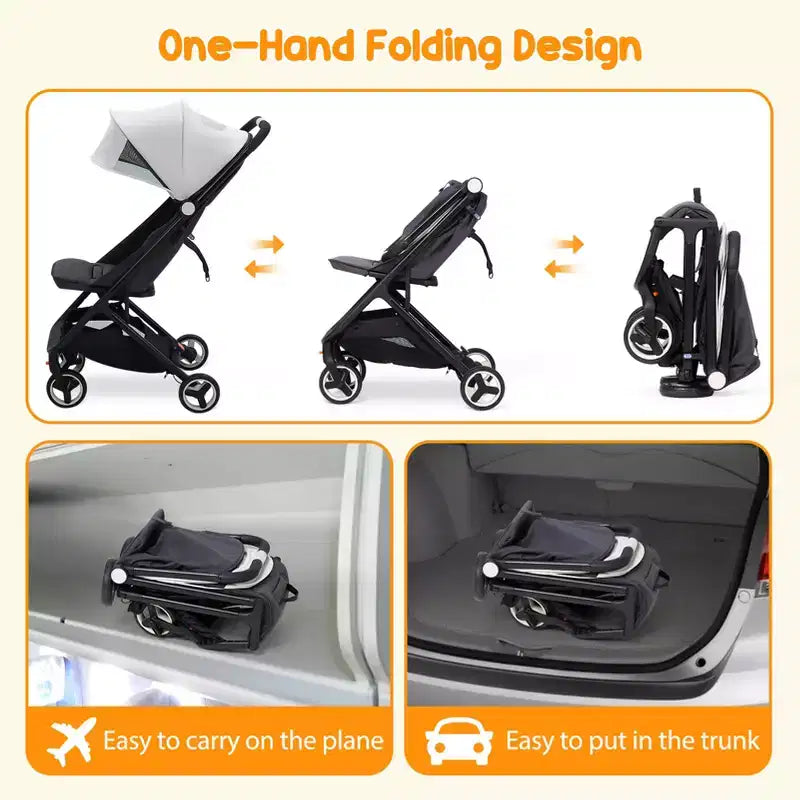 Poussette Bébé Compacte Trois Volets avec Pare-Soleil