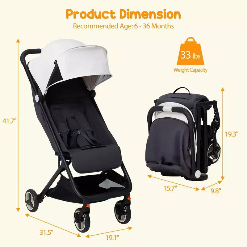 Poussette Bébé Compacte Trois Volets avec Pare-Soleil
