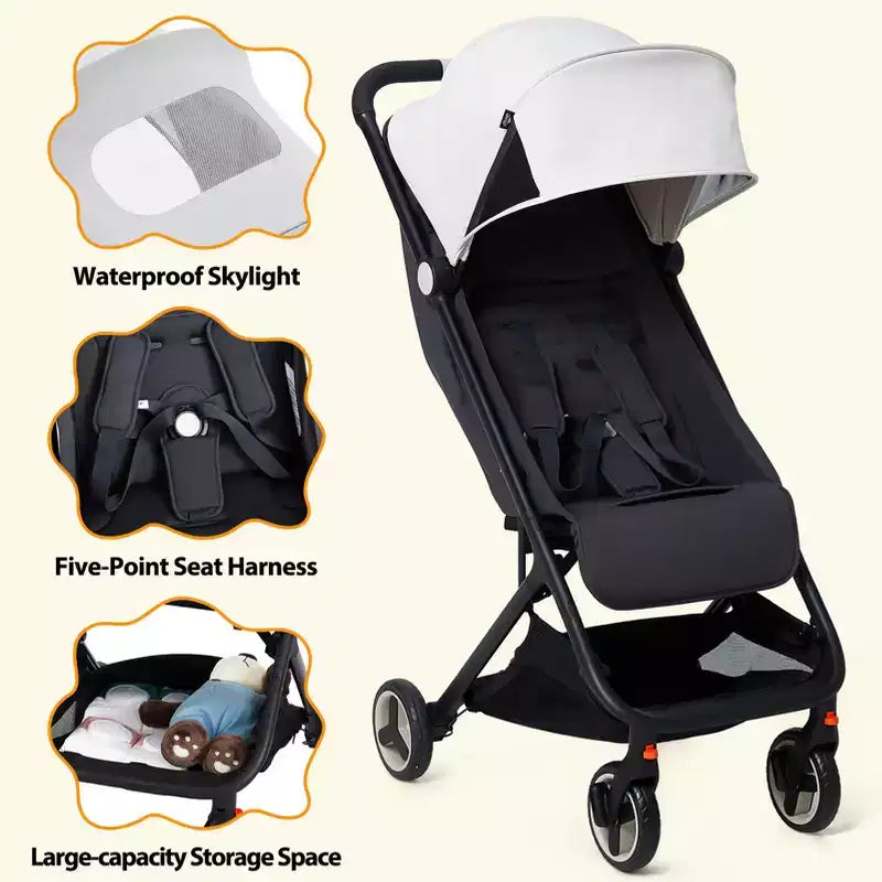 Poussette Bébé Compacte Trois Volets avec Pare-Soleil