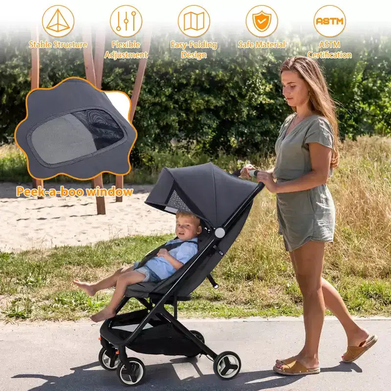 Poussette Bébé Compacte Trois Volets avec Pare-Soleil