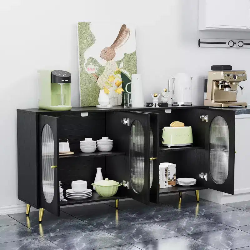 Meuble de rangement buffet de 60 pouces avec 4 portes en acrylique et pieds en métal