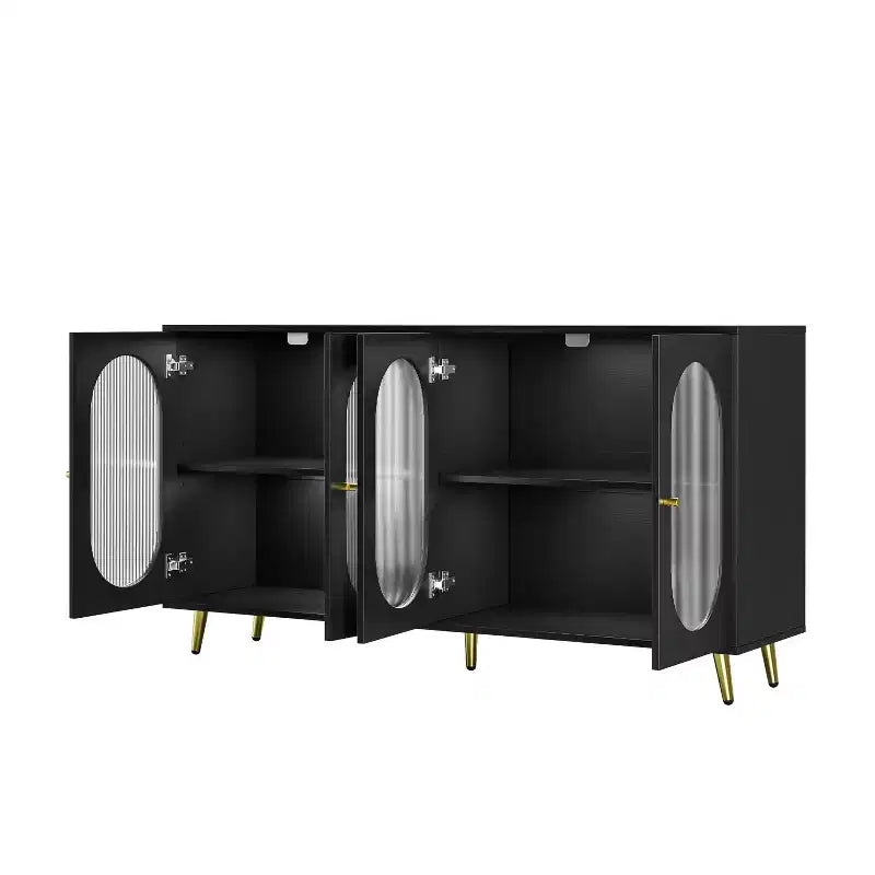 Meuble de rangement buffet de 60 pouces avec 4 portes en acrylique et pieds en métal