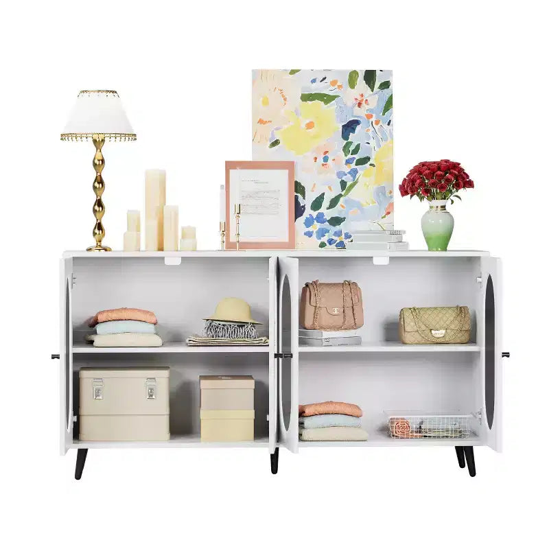 Meuble de rangement buffet de 60 pouces avec 4 portes en acrylique et pieds en métal