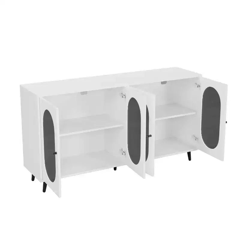 Meuble de rangement buffet de 60 pouces avec 4 portes en acrylique et pieds en métal
