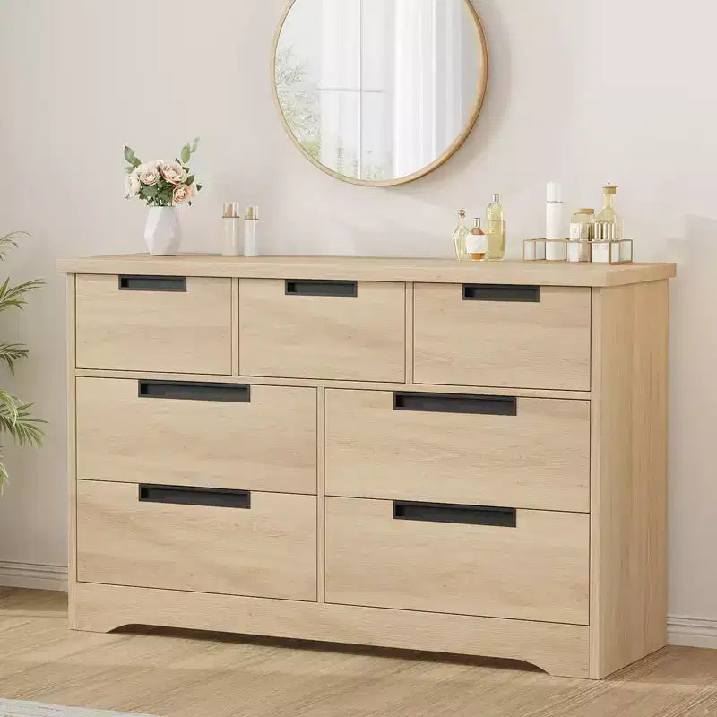 7 Drawer Dresser Modern Double Chest with Embedded Handles for Bedroom or Nursery