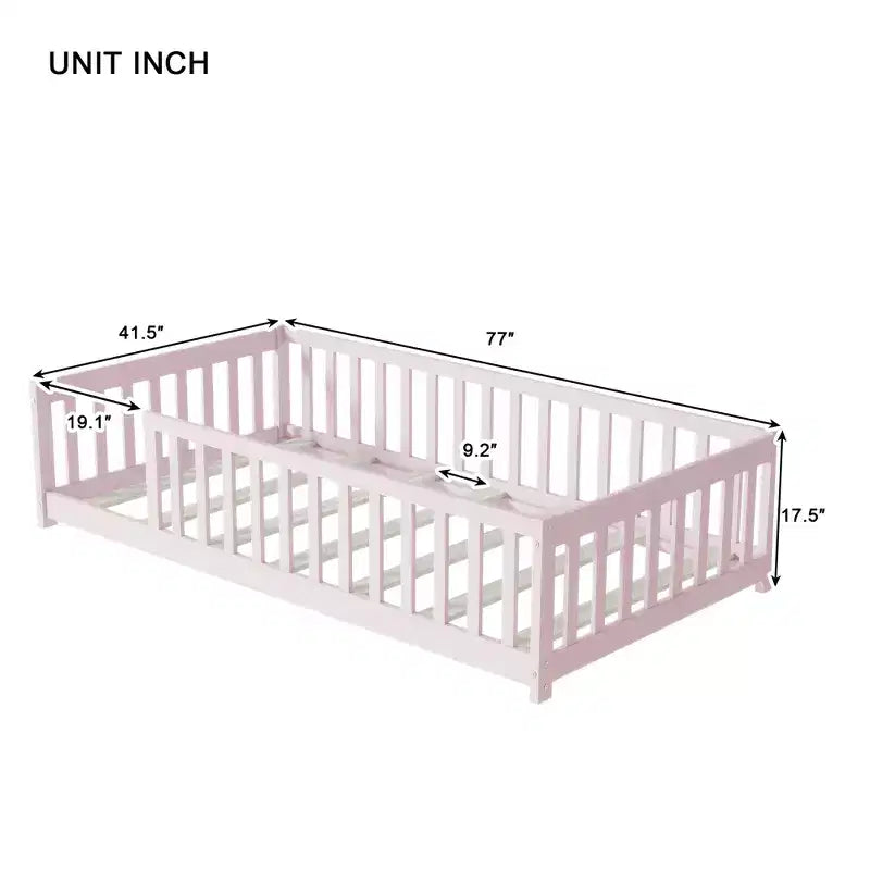 Lit au sol Montessori une place avec clôture de sécurité et barrières de protection