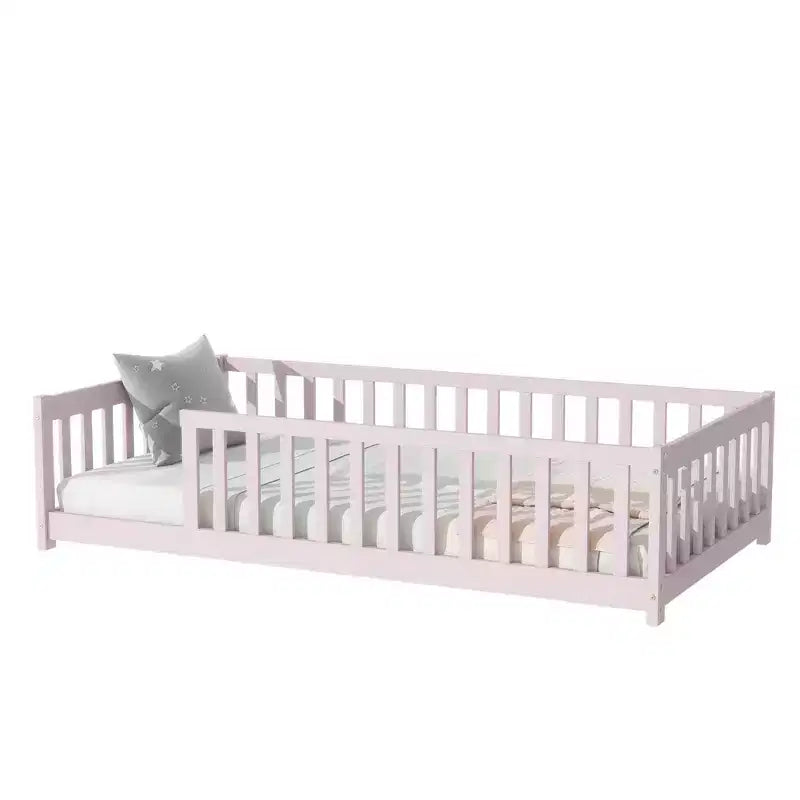 Lit au sol Montessori une place avec clôture de sécurité et barrières de protection