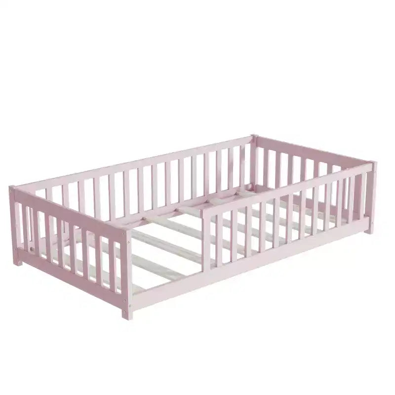 Lit au sol Montessori une place avec clôture de sécurité et barrières de protection