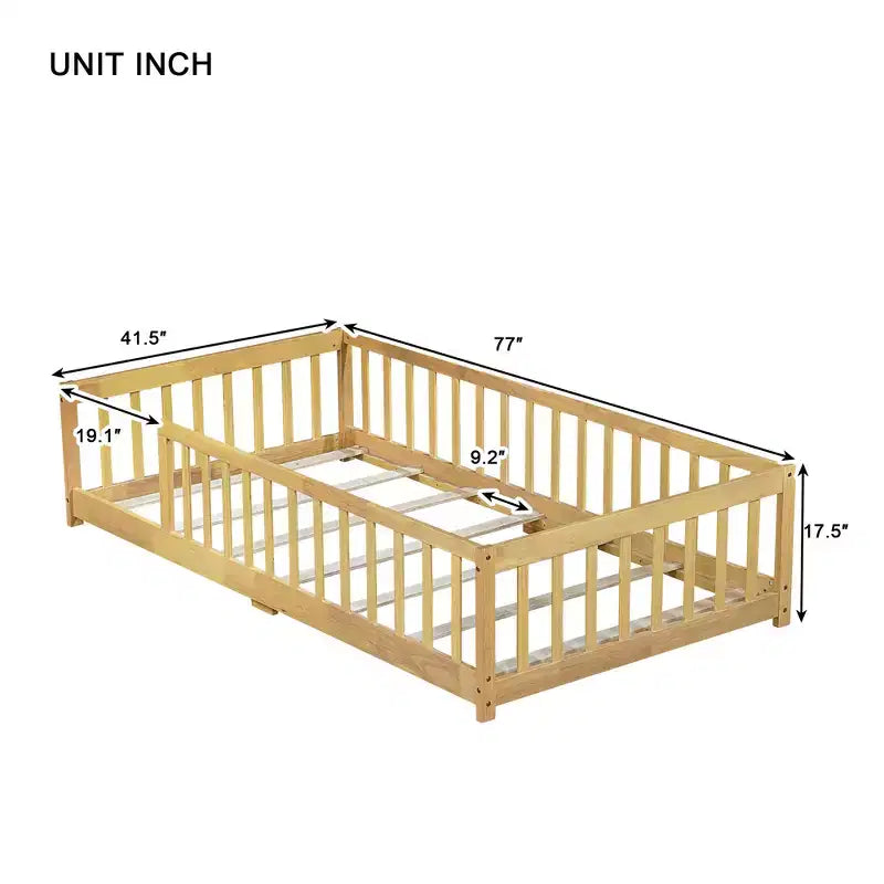 Lit au sol Montessori une place avec clôture de sécurité et barrières de protection