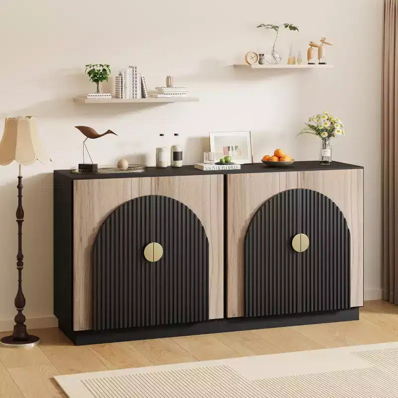 Modern Fluted Sideboard Buffet Cabinet with Arched Doors, Adjustable Shelves, Entryway Accent Storage Cabinet for Dining Room Living Room Hallway