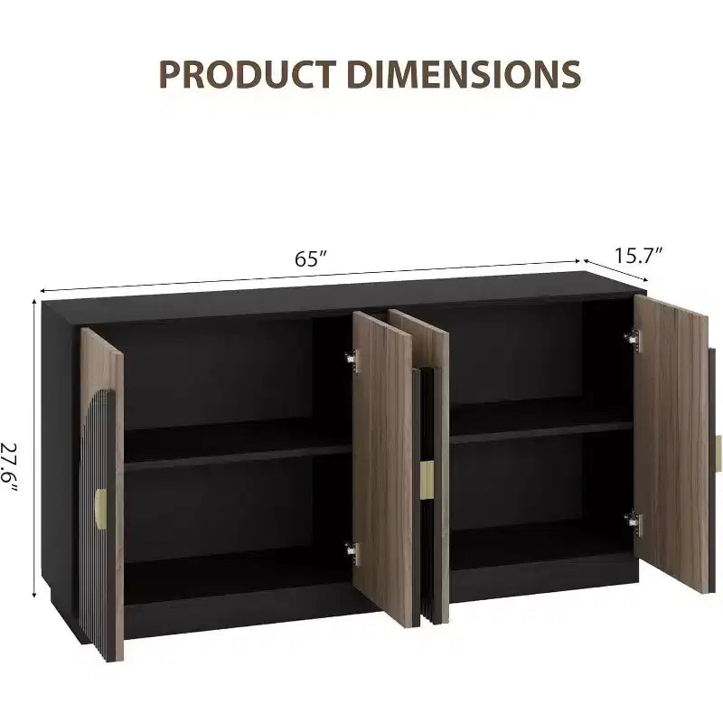 Bahut de buffet cannelé avec portes cintrées et étagères réglables
