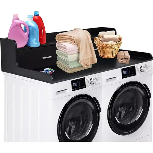 Acekool Washer Dryer Countertop, 2-Tier Laundry Topper with Edge Rails and Drawers, Organizer Shelf for Laundry Room Storage and Folding