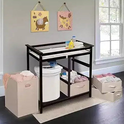 Table à langer évolutive pour bébé avec 3 paniers de rangement et un sac à linge