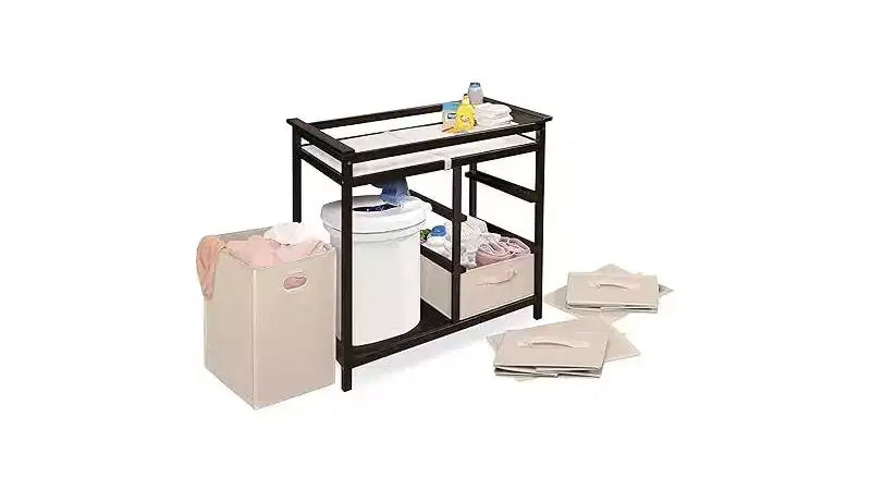 Table à langer évolutive pour bébé avec 3 paniers de rangement et un sac à linge