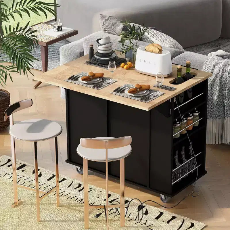 Îlot de cuisine roulant avec abattant et prise électrique