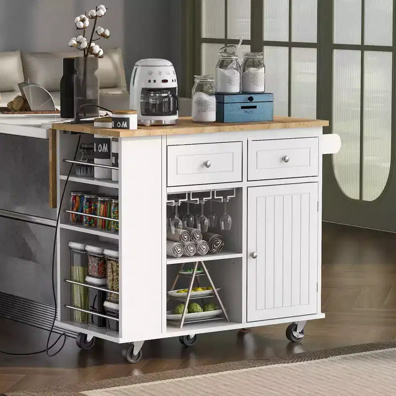 Îlot de cuisine roulant avec abattant et prise électrique
