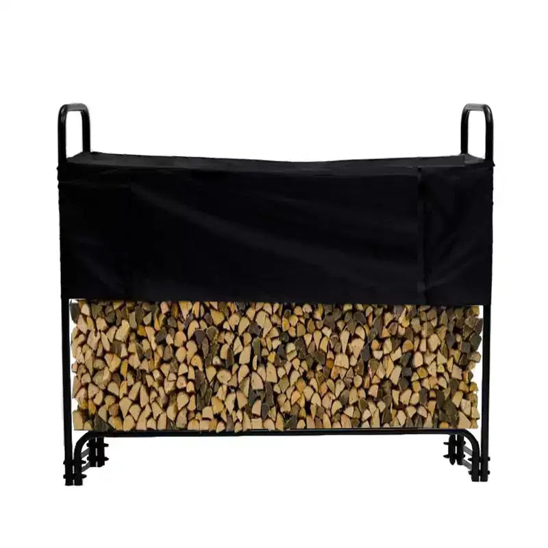 Outdoor Firewood Rack with Cover,4.3FT Steel Log Holder,Heavy Duty Log Stacker for Patio, Indoor/Outdoor Fireplace, Black