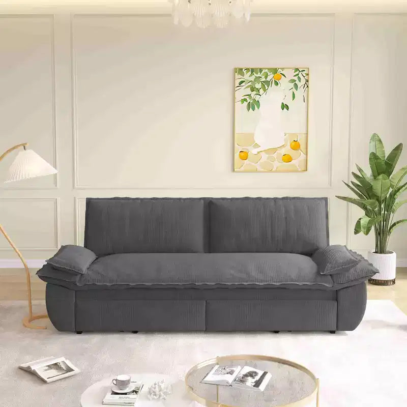 MAYEERTY 73.2 Queen Pull Out Sofa Bed, 3-in-1 Convertible Sleeper Sofa Multi-functional Corduroy Loveseat Bed Gray
