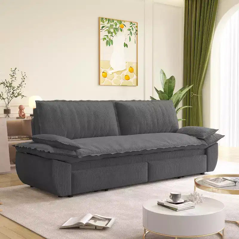 Canapé-lit convertible 3-en-1 – Causeuse en velours côtelé avec couchage gigogne, gris