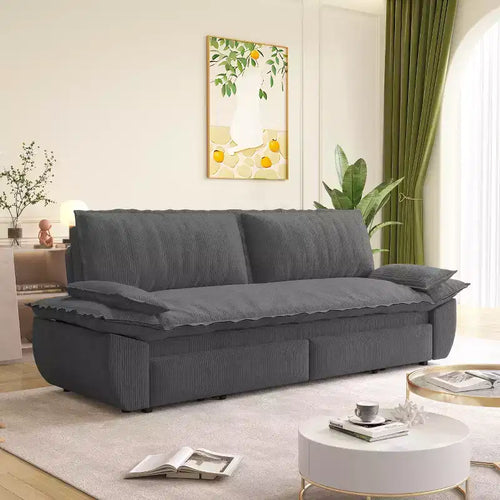 Canapé-lit convertible 3-en-1 – Causeuse en velours côtelé avec couchage gigogne, gris