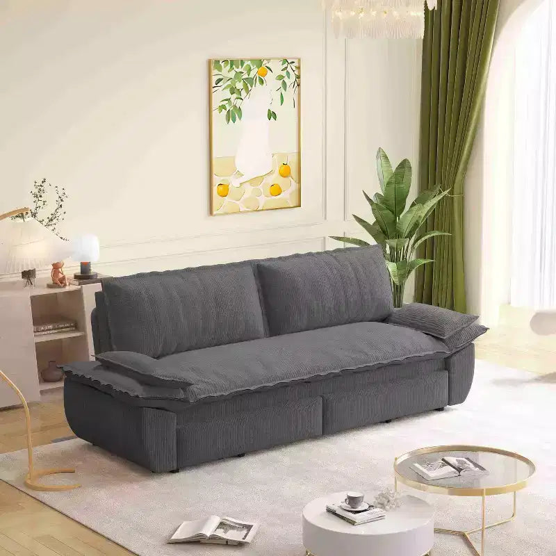 Canapé-lit convertible 3-en-1 – Causeuse en velours côtelé avec couchage gigogne, gris
