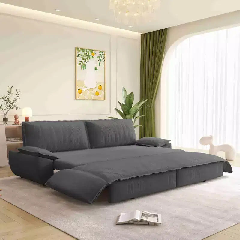 Canapé-lit convertible 3-en-1 – Causeuse en velours côtelé avec couchage gigogne, gris