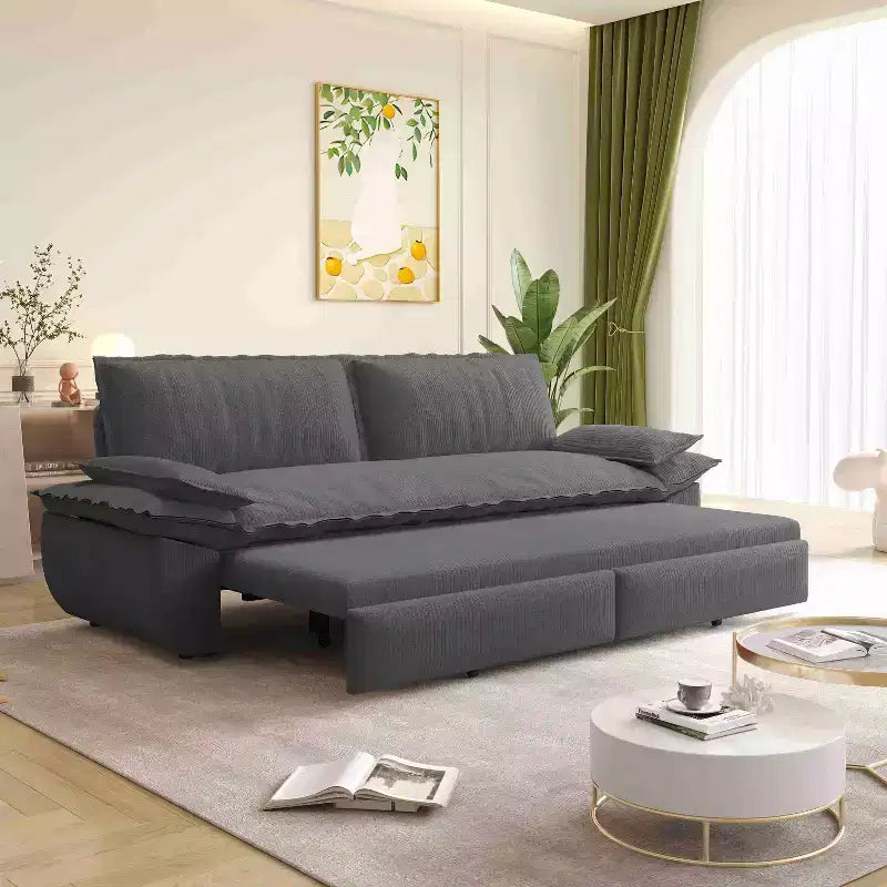 Canapé-lit convertible 3-en-1 – Causeuse en velours côtelé avec couchage gigogne, gris