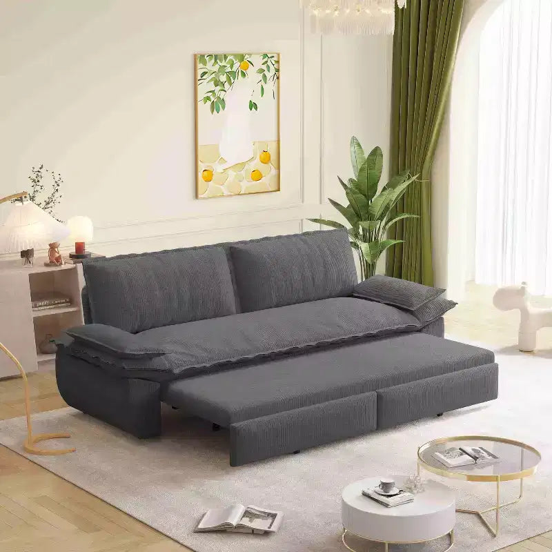 Canapé-lit convertible 3-en-1 – Causeuse en velours côtelé avec couchage gigogne, gris