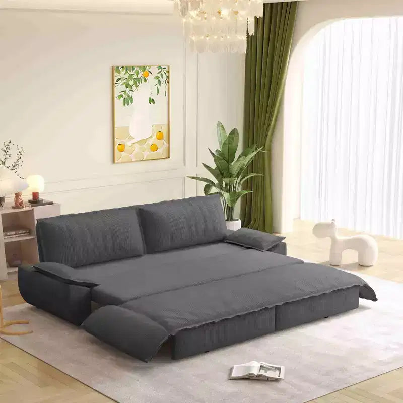 Canapé-lit convertible 3-en-1 – Causeuse en velours côtelé avec couchage gigogne, gris