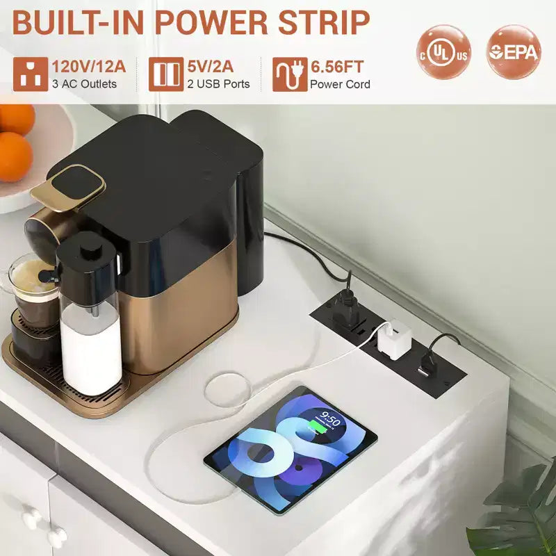 Bahut de rangement avec étagères réglables, éclairage LED et station de charge
