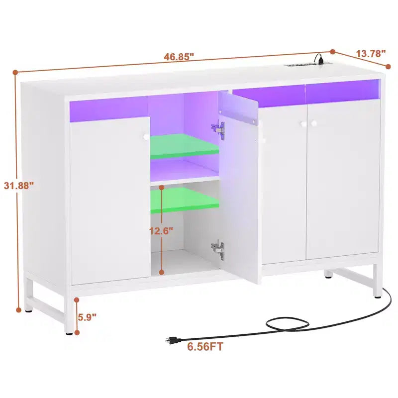 Bahut de rangement avec étagères réglables, éclairage LED et station de charge