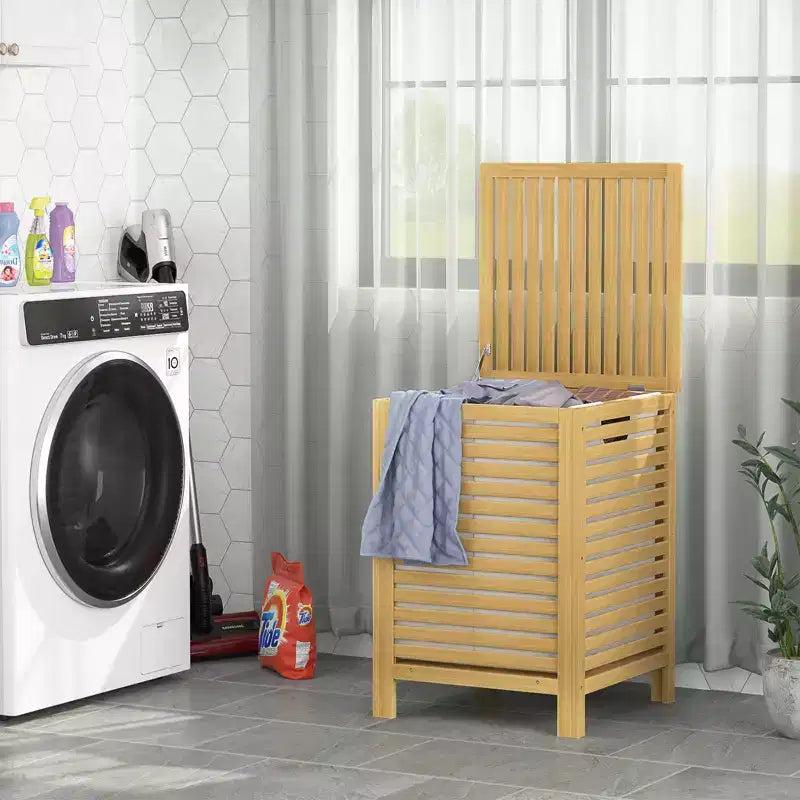 Panier à linge en bambou avec couvercle – Double compartiment 120 L