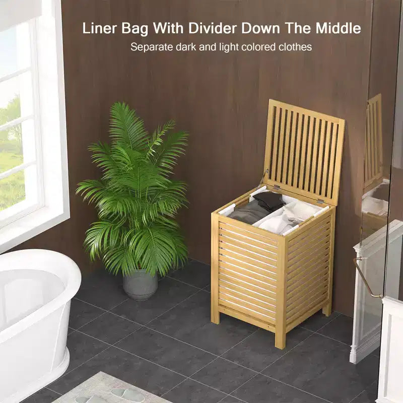 Panier à linge en bambou avec couvercle – Double compartiment 120 L