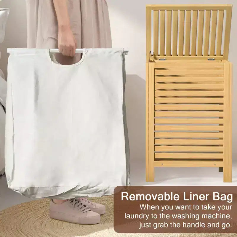 Panier à linge en bambou avec couvercle – Double compartiment 120 L