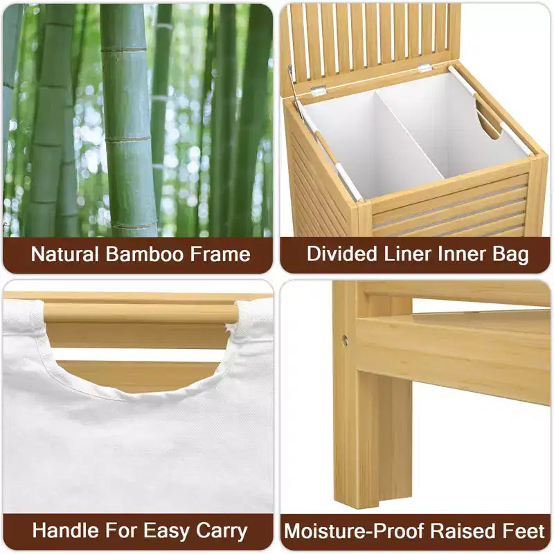 Panier à linge en bambou avec couvercle – Double compartiment 120 L