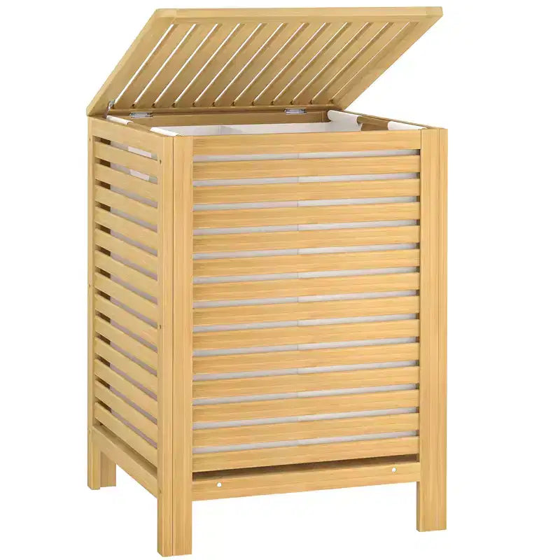 Panier à linge en bambou avec couvercle – Double compartiment 120 L