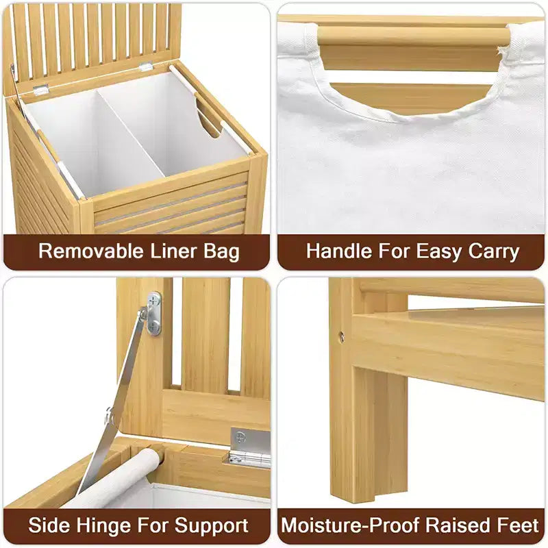 Panier à linge en bambou avec couvercle – Double compartiment 120 L