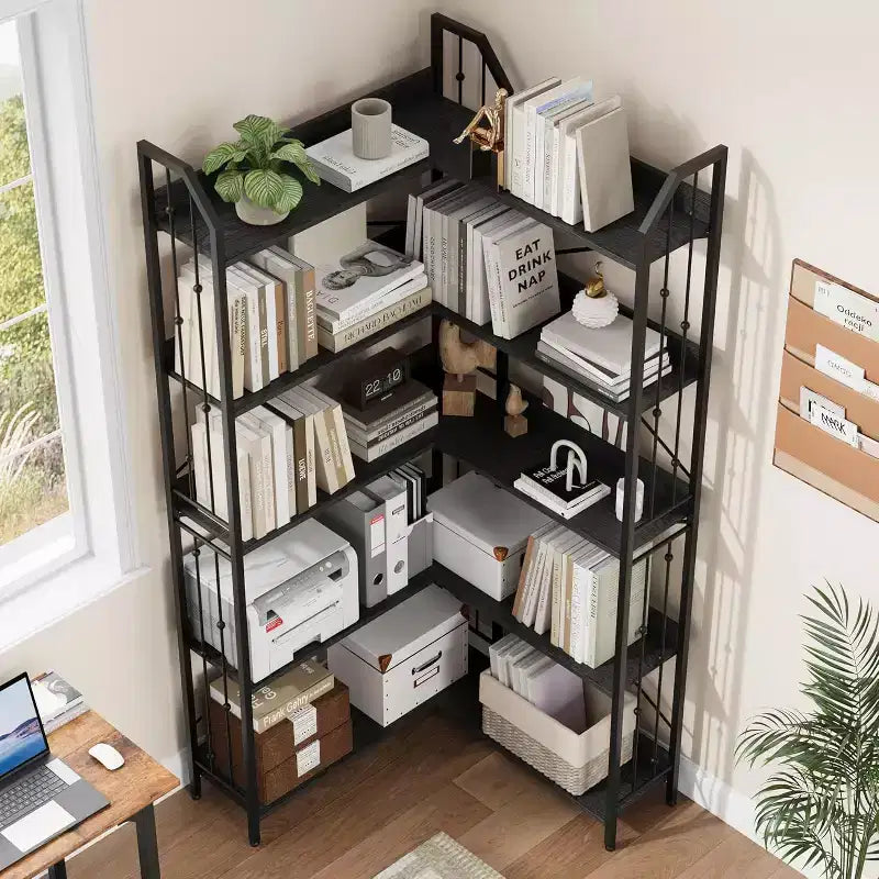 Étagère d'angle en L de 72 pouces, 5 niveaux ouverts, noire