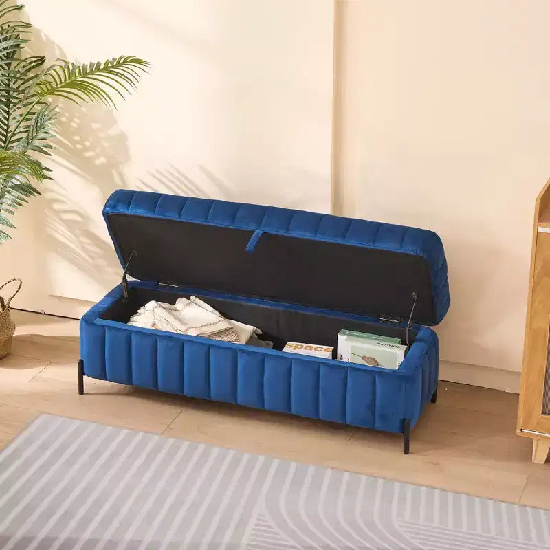 Banc de rangement ottoman en velours de 124 cm – Repose-pieds de bout de lit avec compartiment caché