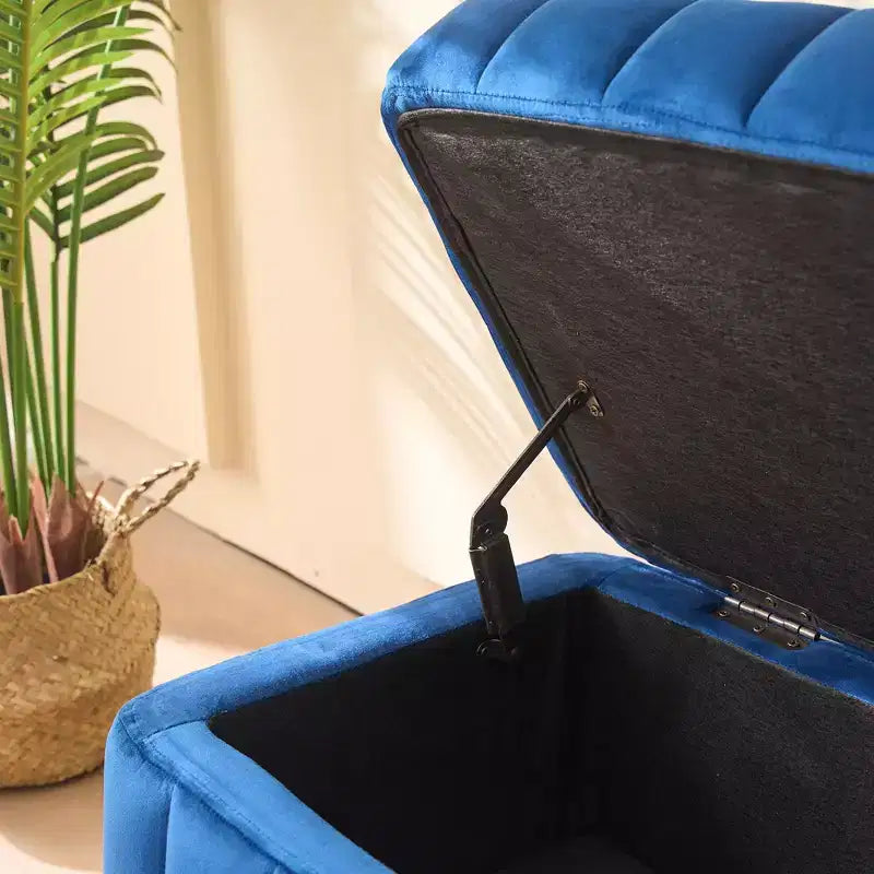 Banc de rangement ottoman en velours de 124 cm – Repose-pieds de bout de lit avec compartiment caché