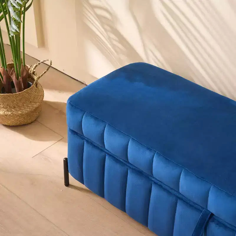 Banc de rangement ottoman en velours de 124 cm – Repose-pieds de bout de lit avec compartiment caché