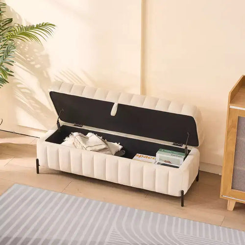 Banc de rangement ottoman en velours de 124 cm – Repose-pieds de bout de lit avec compartiment caché