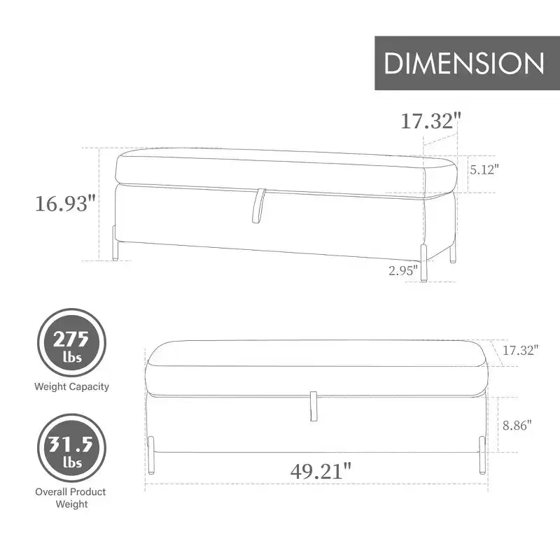 Banc de rangement ottoman en velours de 124 cm – Repose-pieds de bout de lit avec compartiment caché